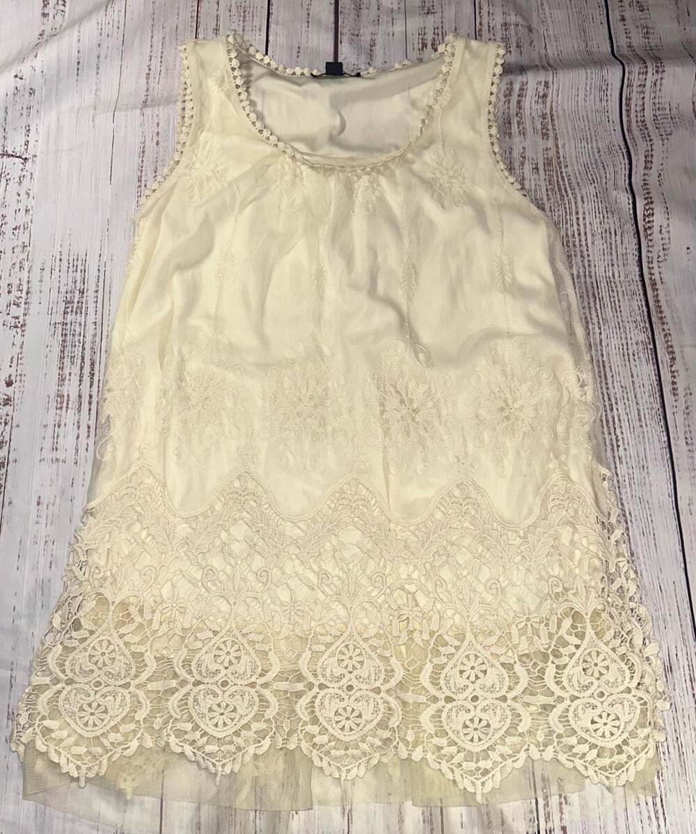 Vintage Cream Lace Tank Top Sheer Romantic Cottagecore Y2K-S